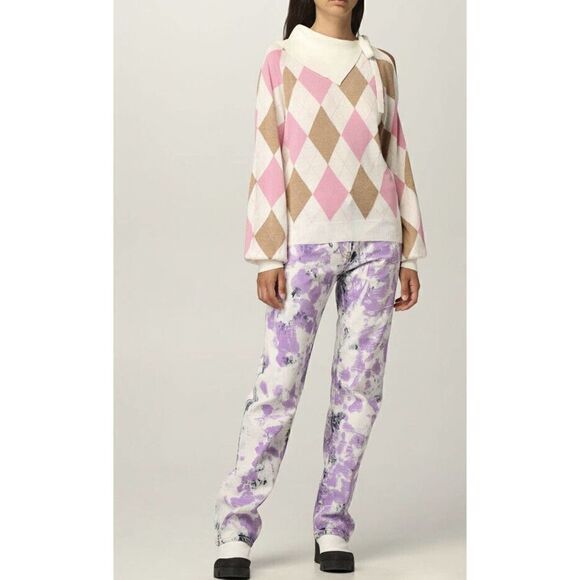 MSGM Argyle Checked The Finicky Filly Pullover Wool Cut Out Sleeve Sweater M NEW - Picture 2 of 11